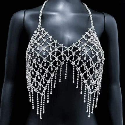 Beach bikini fringe rhinestone chest chain, women's luxurious sparkling crystal body chain, erotic lingerie accessories