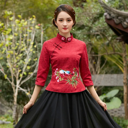 Cheongsam Top Hanfu Ethnic Style Chinese Clothing for Women Clothes Qipao Vintage Embroidery Elegant Shirt Streetwear Harajuku
