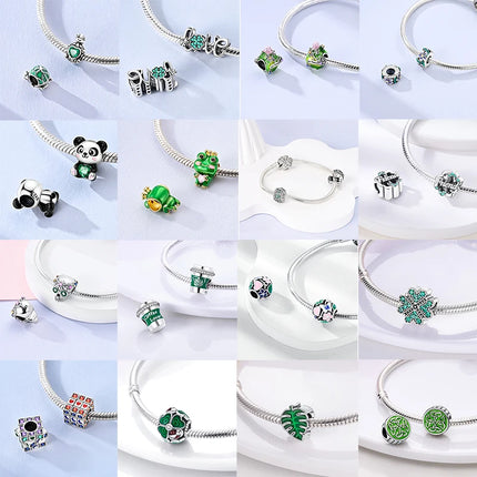 New 925 Sterling Silver Cactus Four Leaf Clover Charm Spring Green Series Bead Pendant For Original Beads Bracelet DIY Jewelry