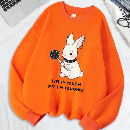 Cute Punk Style Rabbit Printing Sweatshirts Women Soft Fleece Warm Hoodie Winter Loose Pullover Casual Crewneck Woman Clothes