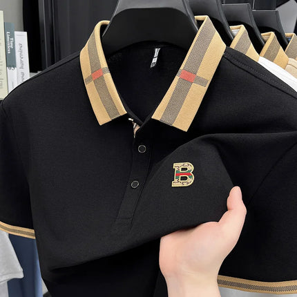 2025 Men's Trendy POLO Short Sleeve Luxury Embellished Brand Luxury Exquisite Relief Craftsmanship Comfortable Business Casual Top