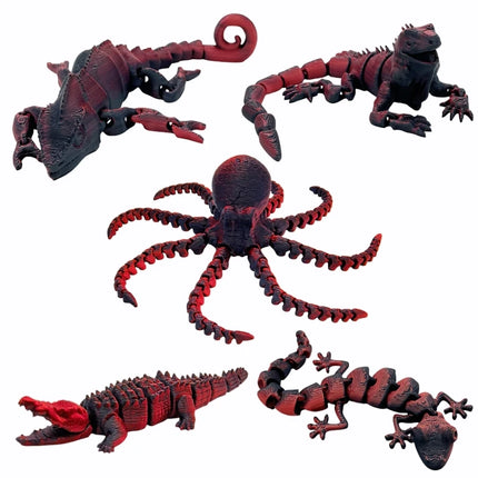5-Piece Set of Chameleon, Lizard, Octopus, Crocodile, and Gecko Animal Figures, Jointed, Toys，Desktop Ornament, Perfect Gift