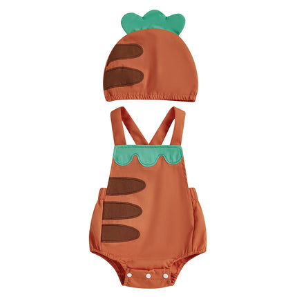 Pudcoco Infant Newborn Baby Summer Outfit, Sleeveless Fruit Overalls Romper with Hat 2-piece Outfit for Boys Girls 0-18M