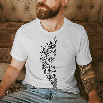 Couple Vintage Lion Print Casual T-shirts Short Sleeve Round Neck Women Men Streetwear Lover Matching Clothing