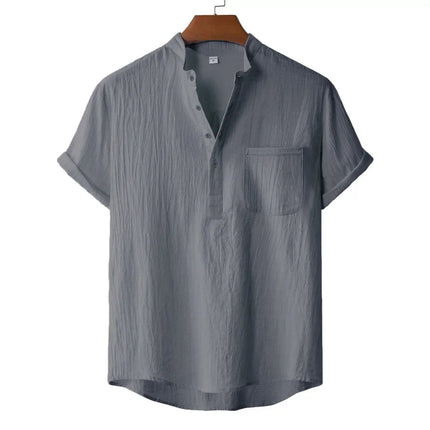 Men's Summer Cotton Linen T-shirt Beach Style Short SLeeve Henley Neck Vacation Hawaii Casual Lightweight Breathable Cozy Tops