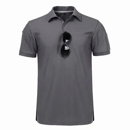 Men's Tactical Quick-Dry Polo Shirt, Military Style Collared Short Sleeve Moisture-Wicking Top for Outdoor Training & Sports