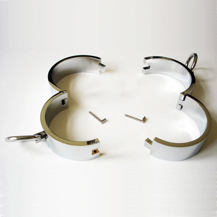 Manyjoy Metal Steel Slave Lock  Wrist Handcuffs Ankle Cuffs Neck Collar with O Ring Shackles Adult BDSM Bondage Game Sex Toy Men
