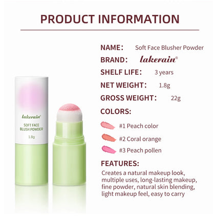 Soft Fog Blush Stick Face Blusher Patting Powder Blusher for Cheeks Cute Korean Style Waterproof Blush Sponge Brush Head 3Colors