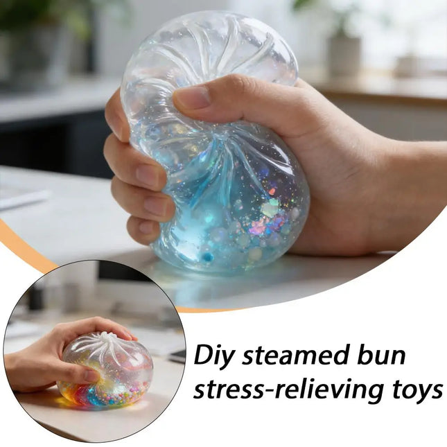 8cm Transparent DIY Bun Stress Relief Toy Crystal Clear Squeeze Fidget Ball For Anxiety Relief Office Home Decor