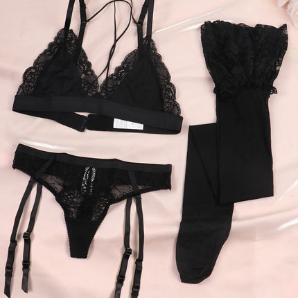 Varsbaby Lace Bra Sets for Women Non-padded Bra Panty Garter Stockings Summer Underwear Lingerie Sexy