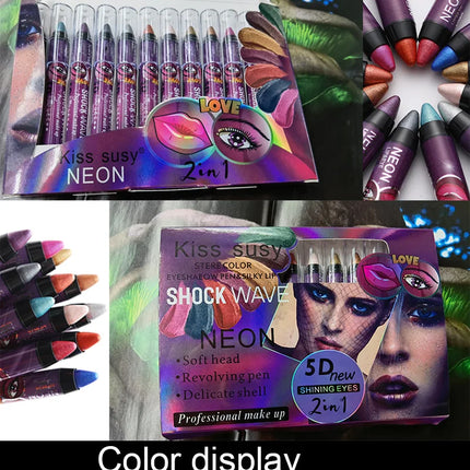 36 Color Eye Shadow Pen Waterproof 2 In 1 Not Smudge Eye Shadow Stick Lip Makeup Pen Glitter Shimmer Long-lasting Eye Shadow Pen