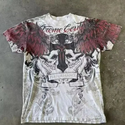 Summer European and American Fashion Men's Breathable Comfortable Round Neck T-Shirt Wing Cross Print Outdoor Top