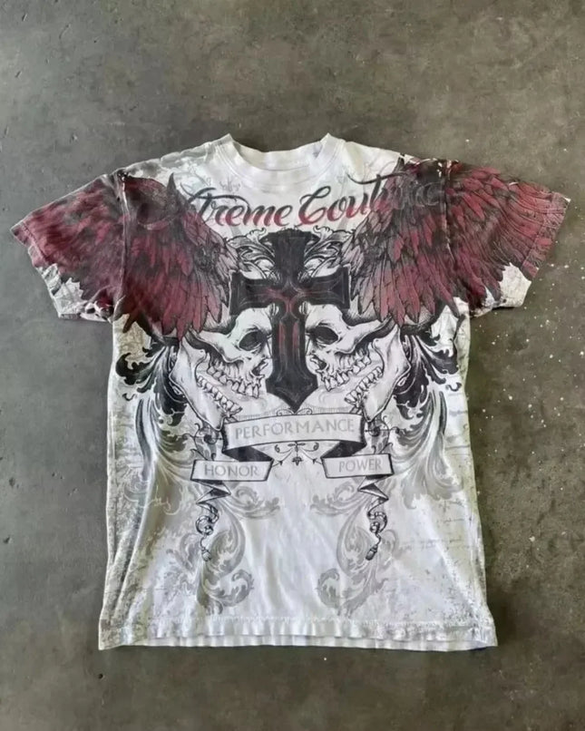 Summer European and American Fashion Men's Breathable Comfortable Round Neck T-Shirt Wing Cross Print Outdoor Top