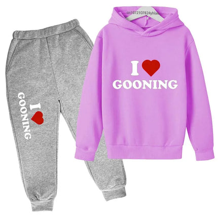 Funny I Love Gooning Kids Spring Autumn Casual Letter Print 2pcs Hoodie+Pants Tracksuits 2-13 Years Boys Girls Outfits Clothes