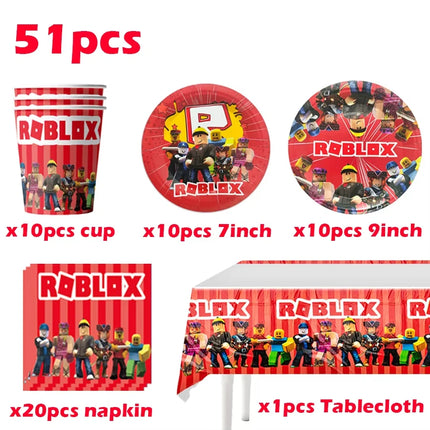 Roblox Birthday Party Supplies Kit with Decoration Favors Toys Tableware Gift Bag Paper Products And Balloons for Christmas Cele