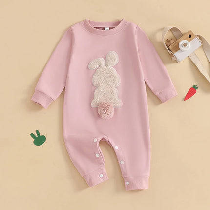 Citgeett Spring Easter Infant Baby Girls Boys Rompers Plush Bunny Embroidery Long Sleeve Jumpsuit Clothes