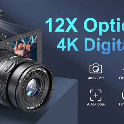 4K Digital Camera Professional photography 12X Optical Zoom 72MP Auto-Focus WIFI Flash Light For Tiktok Ins Youtube Webcast