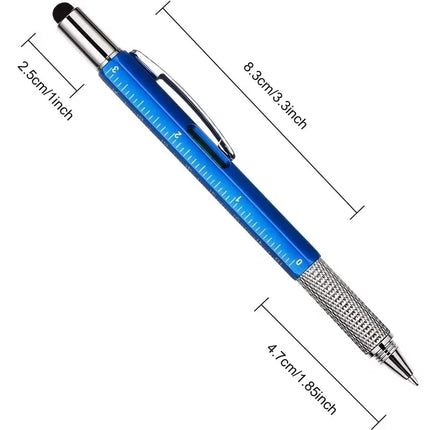 7 in 1 Multifunctional Pen Touch Screen Stylus Capacitive Pen with Screwdriver Ruler Levelgauge Refillable Ballpoint Pencil Tool