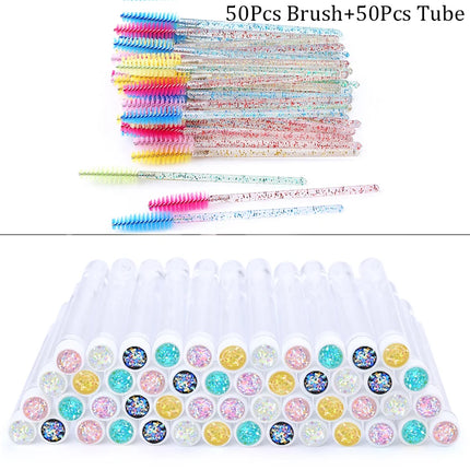 100pcs Diamond Eyebrow Brush Tube Empty Reusable Lash Mascara Wand Case Replaceable Crystal Eyelash Brush Dust-proof Makeup Tool