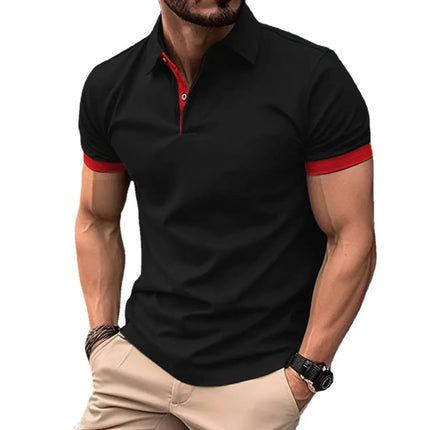 Summer Men Polo Shirts Men Short Sleeve Shirt Contrast Color Lightweight Streetwear Casual Lapel Collar Tops