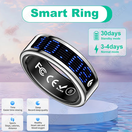 Display Screen Smart Ring Bluetooth Connection Heart Rate Sleep Monitoring Multi-function Ring Multiple Sports Modes Waterproof