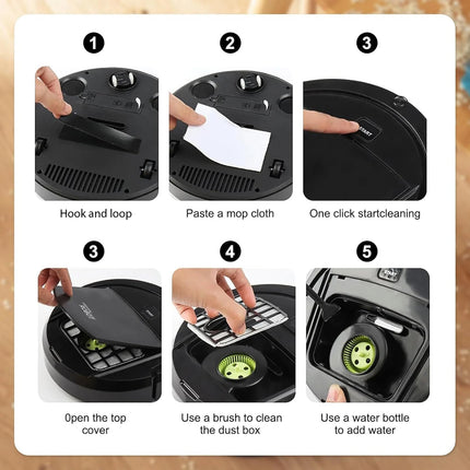 USB Rechargeable Robot Vacuum Ultra-Thin Cordless Robot Vacuum Smart Navigation Low Noise Ideal for Pet Hair Hard Floor Carpet