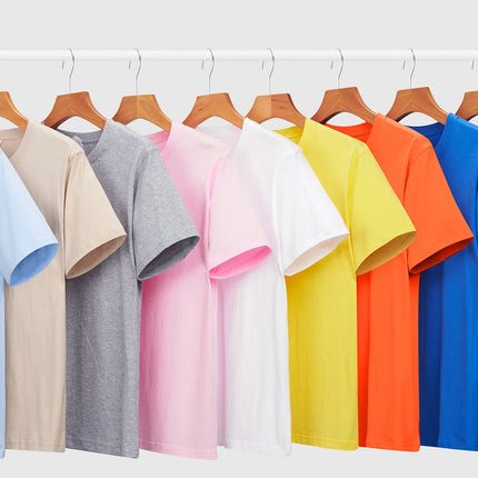 Unisex 100% Pure Cotton Solid Color Men's Summer round Neck Short Sleeve Shirt 180g Cotton T-Shirt in 16 Colors