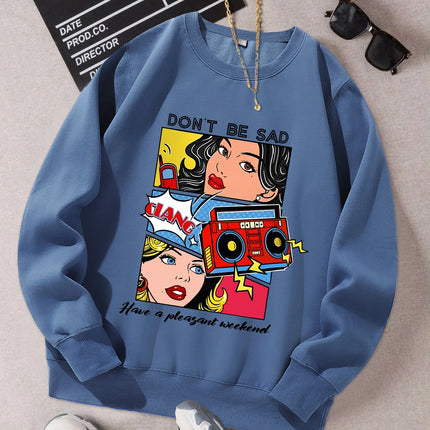 Cartoon Beauty Printing Sweatshirts For Womens Casual Comfortable Crewneck Hoodies Loose Fleece Warm Sportswear Clothes