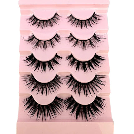New 5 Pairs Wet False Eyelashes Naturally Wear False Eyelashes Everyday Sharp Tail Thick Simulation Cross Makeup Lashes