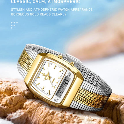 LIEBIG Luxury Dual Display Time Quartz Watches For Men Women Fashion Outdoor Sports Week Waterproof Digital Wristwatches Relojes