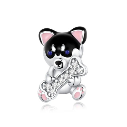 Hot Sale 925 Sterling Silver Dog Paw Print Fixed Clip & Shepherd Dog Dangle Charm Fits Bracelet Beloved Pet Pendant Gifts