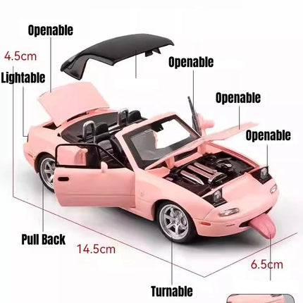 1/32 Mazda MX-5 Miniature Diecast Miata RoadSter Toy Car Model Sound & Light Doors Openable Collection Gift for Children Boy Kid