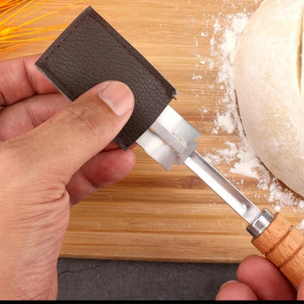Dough Bread Pastry Cutter with 5 Blades Toast Curved Baguette Bread Knife Wooden Handle Bakers Baking Accessory Pastry Spatulas