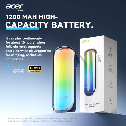 Acer Osk253 Portable Wireless Bluetooth Speaker, with Built-In Dual Speakers and High-Definition Microphone, Supports Tf Card and Fm Radio Function, Comes with Ambient Lighting, High-Quality Wireless Audio