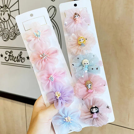 5PCS/Set Korean Baby Hairpins Mesh Gauze Bow Girl Princess Hair Clips Sweet Flower Barrettes Kids Hair Accessories Headwear