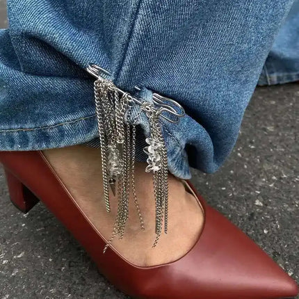 PuRui Trend Creative Silver Color Tassel Pendant Anklet Chain Women Paperclip Foot Ankle Chain with High Heels Accessory Jewelry