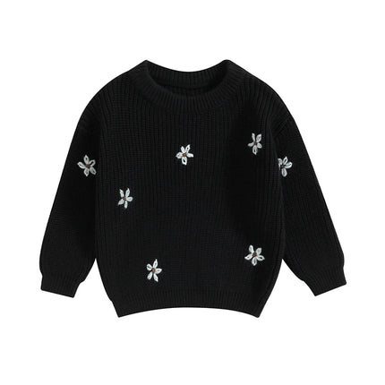 Baby Girl Sweater Long Sleeve Crew Neck Flower Winter Warm Knit Pullover Sweater Infant Clothes
