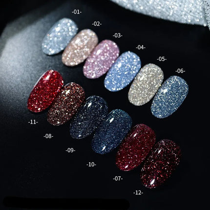 Glitter Reflective Gel Nail Polish 12 Color Red Pink UV Gel Varnish Sparkling Sequins Soak Off Nail Gel Nail Polish for Manicure