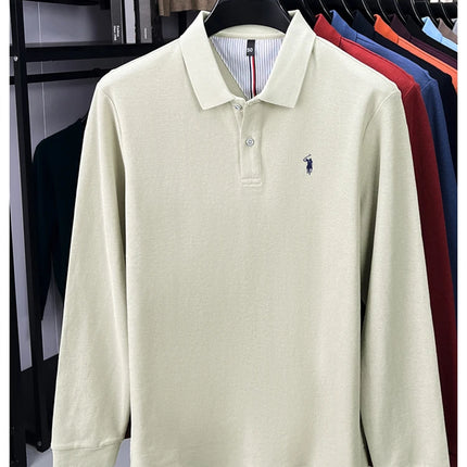 High-end brand 100% cotton long sleeve polo shirt, fashion luxury, pony embroidery, business casual comfort, new Paul men's T-shirt