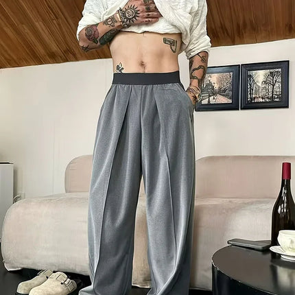 Men's Wide Leg Pants Casual Loose Fit Streetwear Trousers Fashion Hip Hop High Street Man Jogger Pant Solid Color Suit Pants