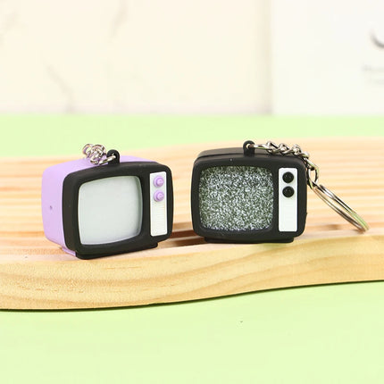 Mini Vintage TV Set Keychain Simulation LED Sound TV Model Keyring Creative Television Key Holder Bag Pendant Car Key Ring