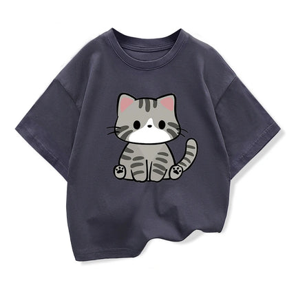 Original Design Summer Children Clothing Kids Short Sleeve t shirts Cute Litle Cat Graphic Boys Girls Casual Loose Tee Tops