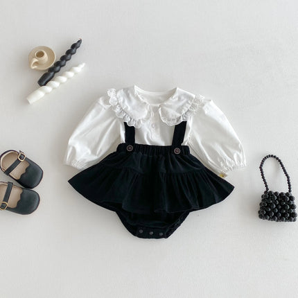 Autumn 2025 new baby set: Korean-style stylish baby girl with a lace collar top and overhang pants two-piece set