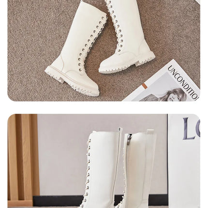 Girls Long Boots Children Knee-High Fashion Motorcycle Boots Rubber Soft Platform for Princess Kids High Boots Classic Winter