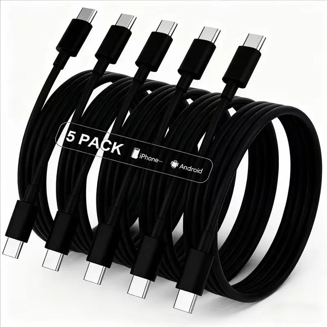 5-Pack 60W USB-C to USB-C Fast Charging Cables with 3.3ft Lengths - Compatible with iPhone 17, 16e, 16, 15 Pro, Plus, Pro Max