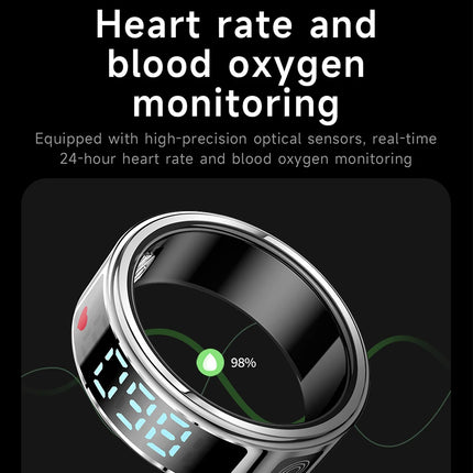 SR08 Display Screen Smart Ring Smart Touch Fitness Tracker Stainless Steel 5ATM IP68 Waterproof Intelligent Ring For Men Women