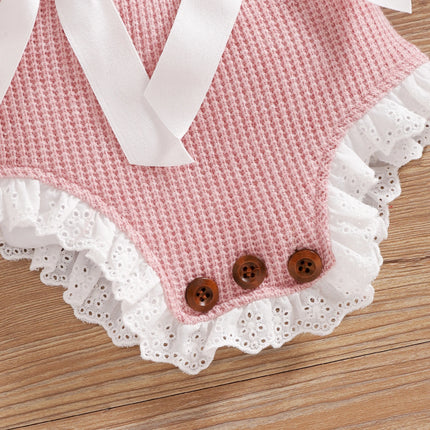 Cute Baby Girls Knitted Bodysuit Romper Sleeveless Lace Hem Crochet JumpsuitPlaysuit Hat Knitwear Clothes Set 2pcs