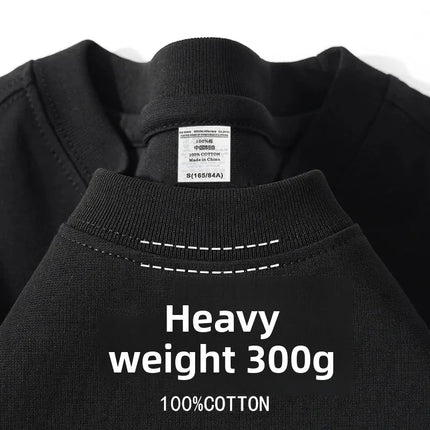 Summer Light Blue 300g Heavy Cotton Short-sleeved T-shirt Loose Men's and Women's Casual Half-sleeves Tee