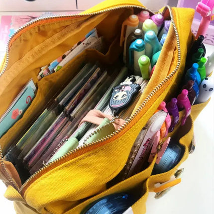 Large Capacity Canvas Storage Bag Simple Design For High School Students Multi-Layer Pencil Case And Bag For Boys And Girls