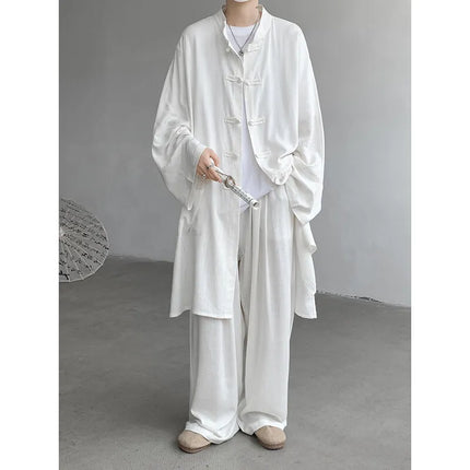 New Chinese Style Men's Shirt and Pants Set Retro Spring Autumn Youth Chinese Style Clothing Polyester Fiber Machine Washable
